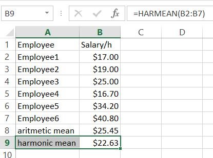 harmonic mean excel