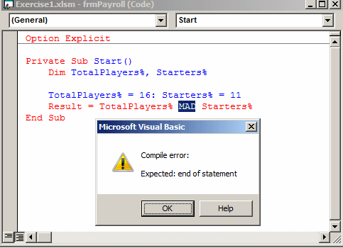 compile error end statement
