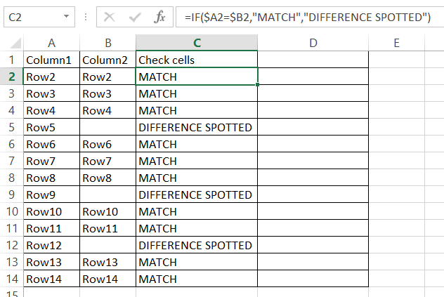 Columns Difference check cells