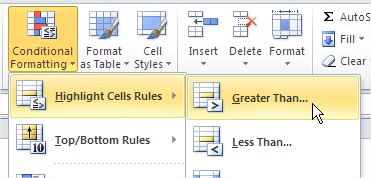 Excel Conditional Formatting Format Rule Greater Than