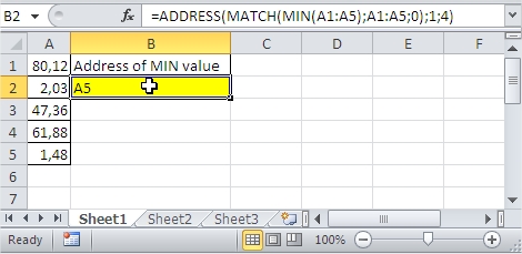 Excel MIN value range
