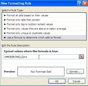 Excel New Formatting Rule