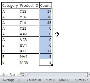 Excel Status Bar calculations