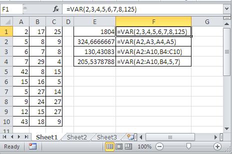 Excel variance examples