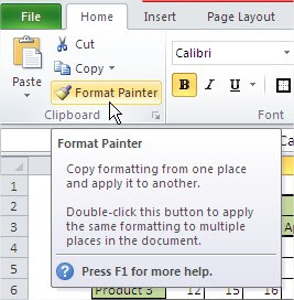 Excel format painter button paintbrush