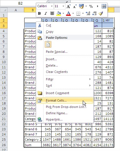 Excel format right click format cells