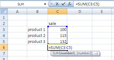 Excel sum function formula