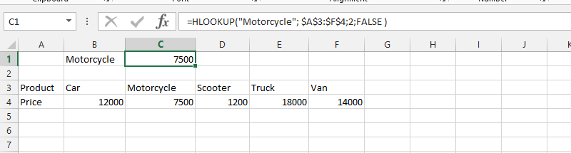 Look for Price Horizontally with HLOOKUP