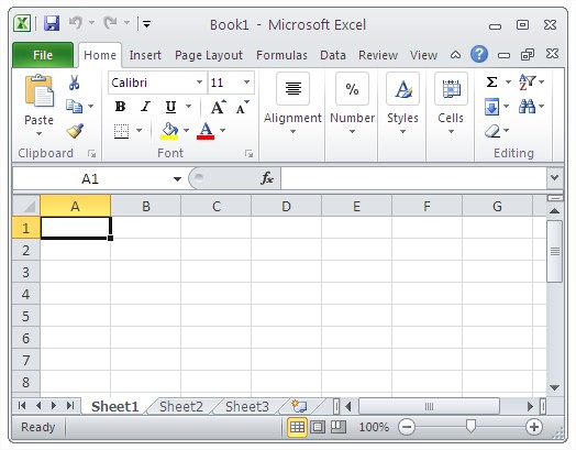 Microsoft Excel first worksheet
