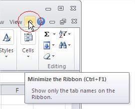 Excel minimize ribbon