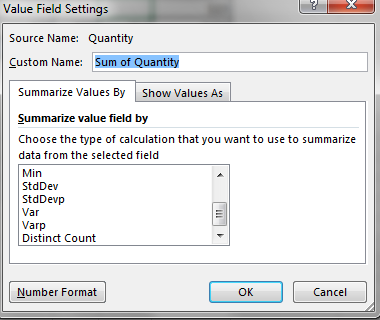 Value Field Settings Distinct Count