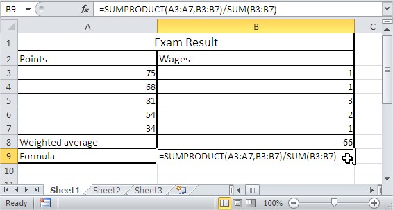 SUMPRODUCT exam result