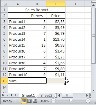 SUMPRODUCT sales report
