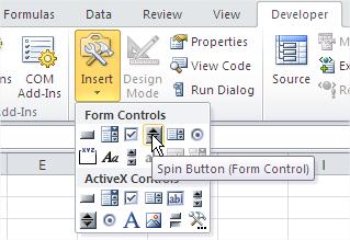 Excel Insert Spin Button