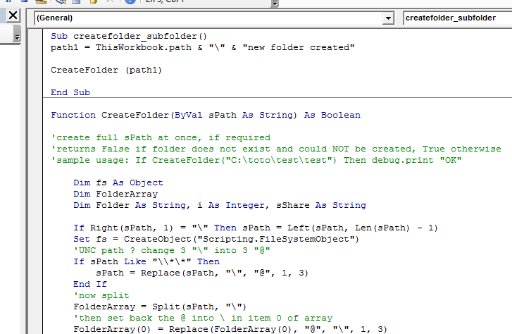 vba create folder function
