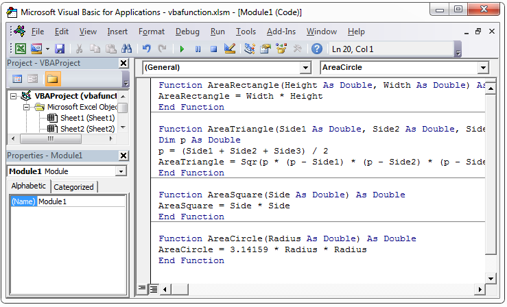 VBA own function code