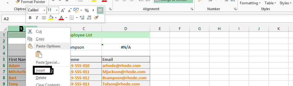 right click insert