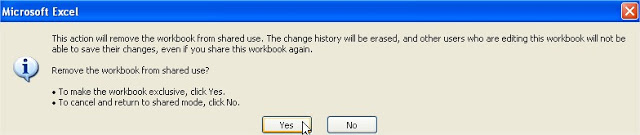 share workbook warning user unable to save changes