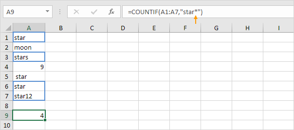 COUNTIF function, Asterisk