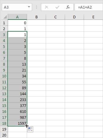 Fibonacci Sequence in Excel