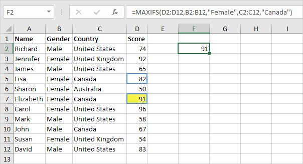 MaxIfs Function in Excel, Multiple Criteria
