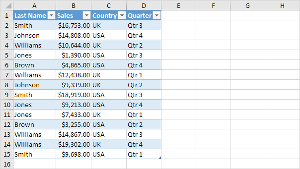 Excel Table