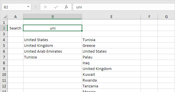 Search Box in Excel