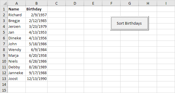Sort Birthdays in Excel VBA