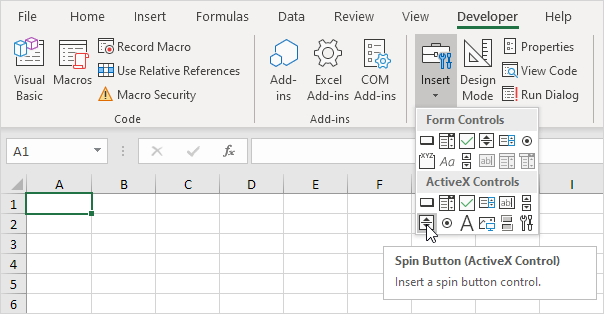 Create a spin button in Excel VBA