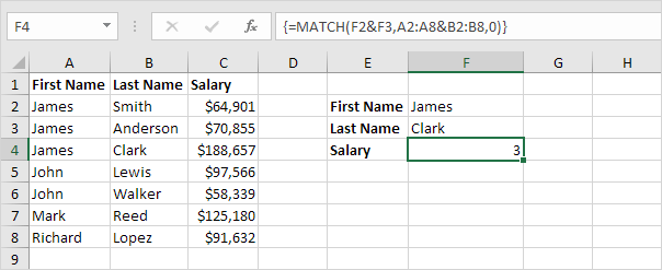 Match Function in Excel