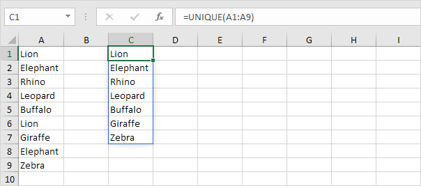UNIQUE function in Excel