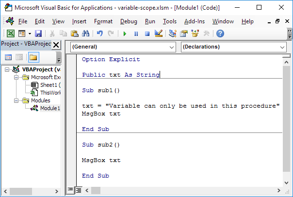 Public Module Level Scope in Excel VBA