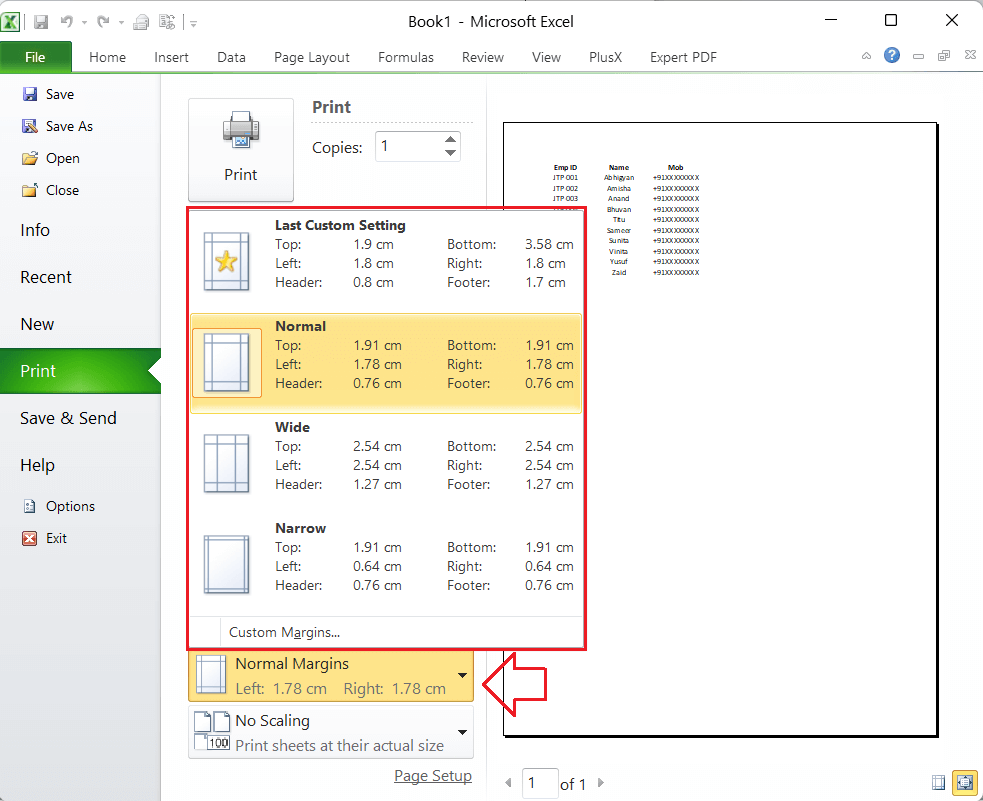 Adjust Margins in Excel