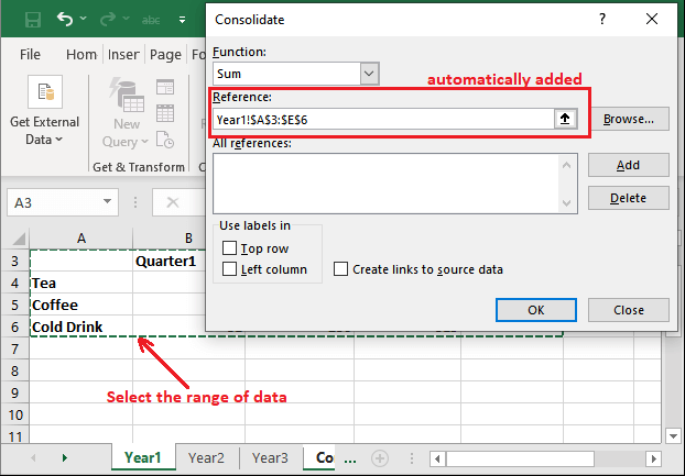 Consolidate data in Excel