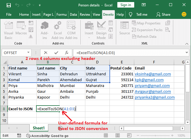 Convert the Excel to JSON using VBA code