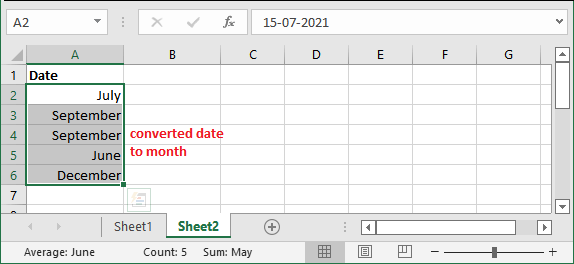 Date to month in excel