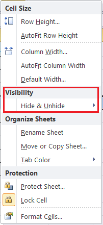 Excel Hide Shortcut