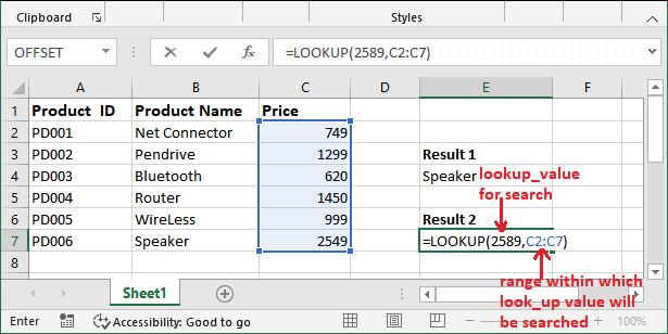 Excel LOOKUP() function
