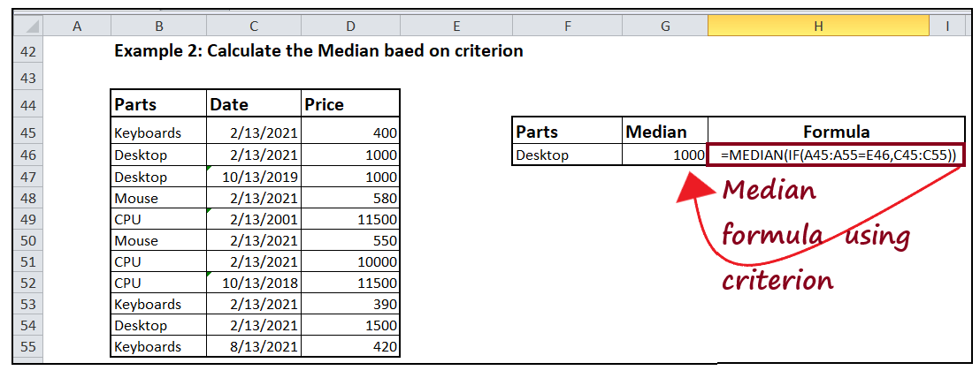 Excel Median() function