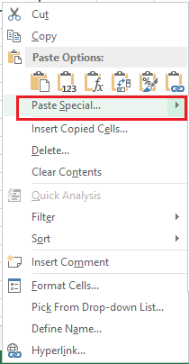 Excel Paste Special Shortcut