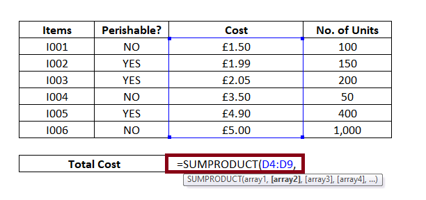 Excel SUMPRODUCT Function