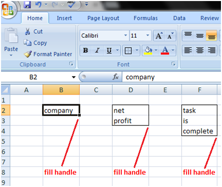 Fill Handle with text in Excel