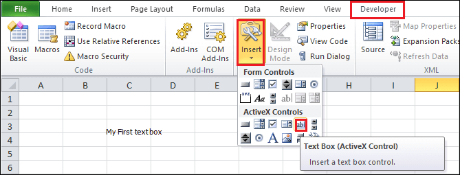 How to add a text box in Excel