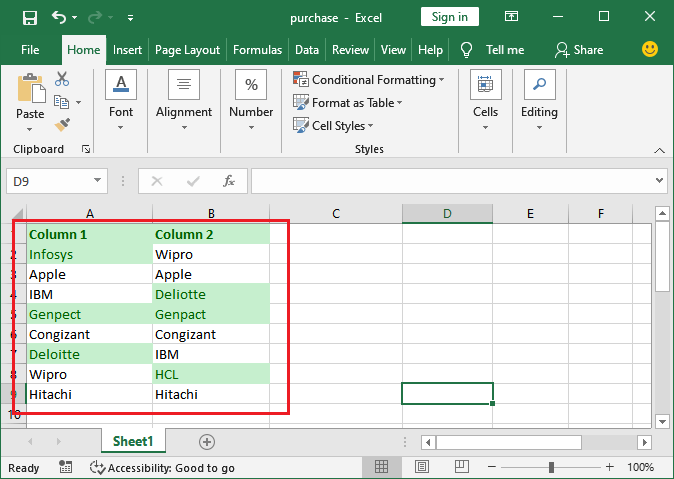 How to compare two columns in Excel