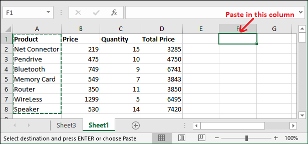 How to copy paste data in Excel