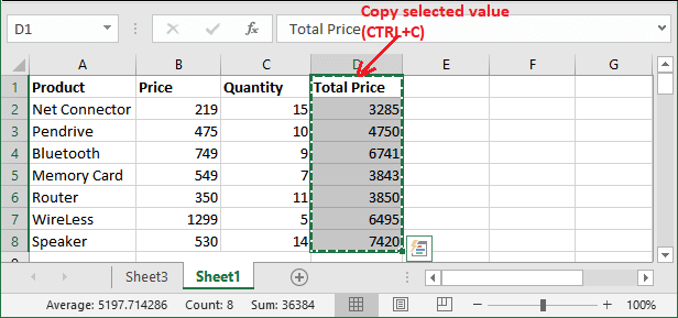 How to copy paste data in Excel