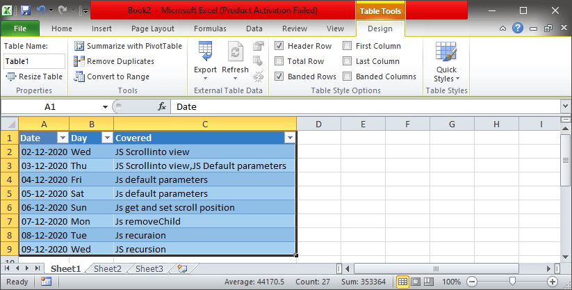 How To Create Table in Excel