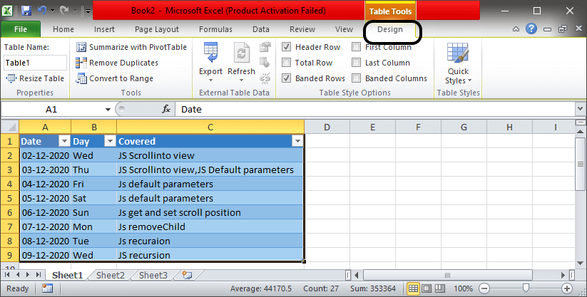 How To Create Table in Excel