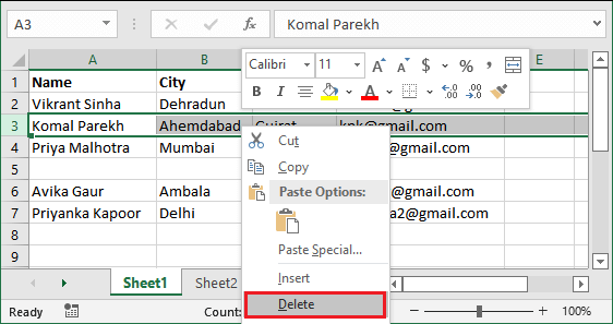 How to delete rows in Excel?