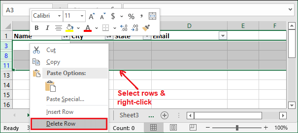 How to delete rows in Excel?